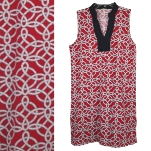 Talbots Womens Sleeveless V Neck Midi Dress Rope Print Red White Blue Size Small - Picture 1 of 10